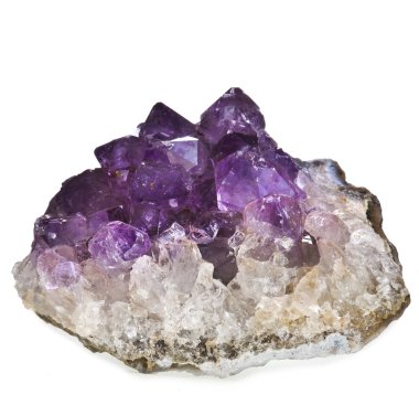 Beautiful amethyst druse close up isolated on white background - semiprecious gem used for jewels