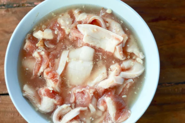 Streaky pork on cutting marinated — Stock Photo, Image