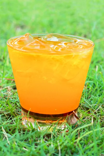 Jus d'orange op het gras. — Stockfoto