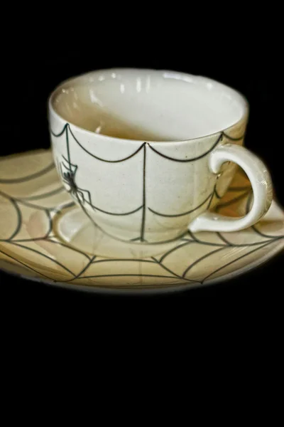 Keramische koffie set plaat glas winkel. — Stockfoto