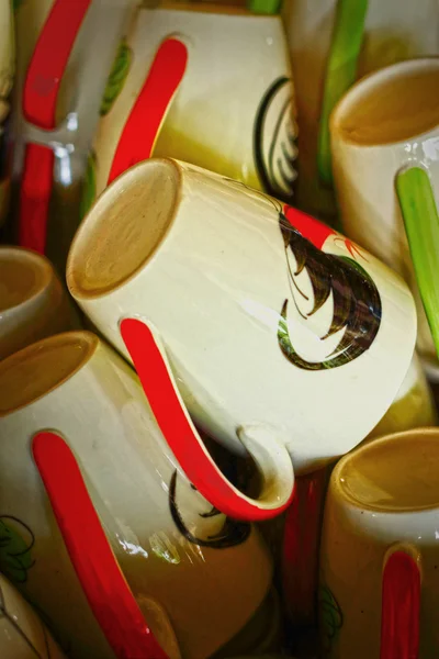 Keramik Kaffee-Set Teller Glasladen. — Stockfoto