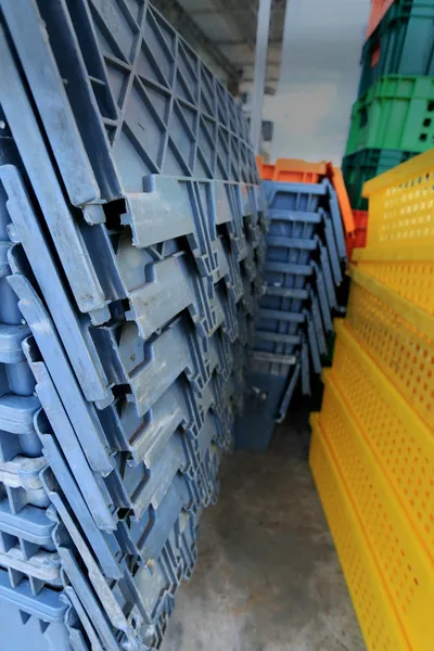Gray plastic crates background texture — Stock Photo, Image
