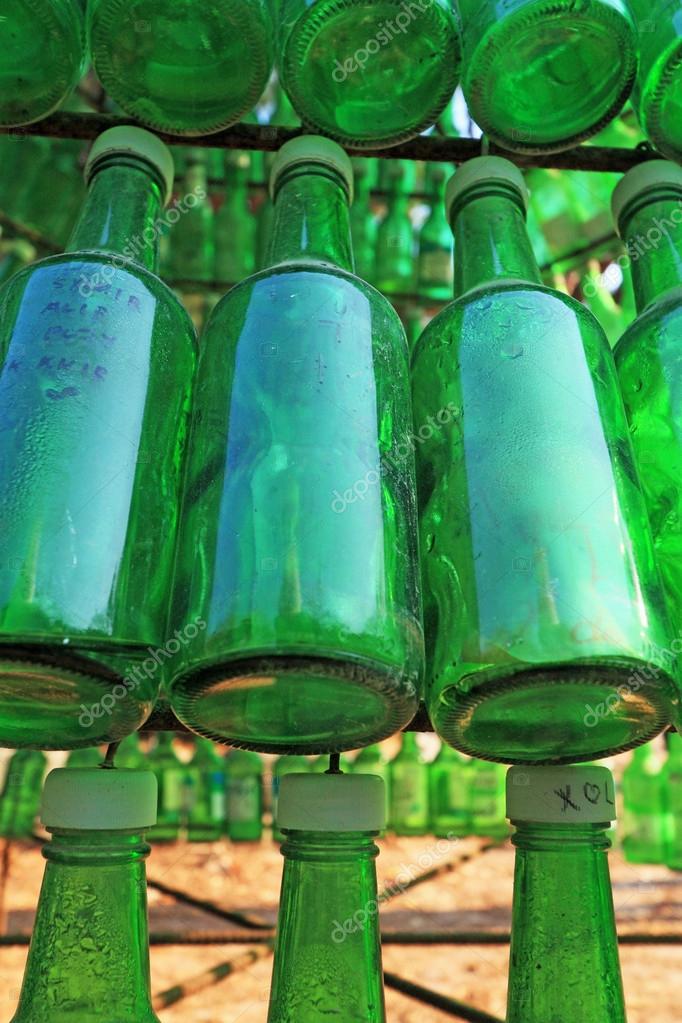 Soju bottles - green alcohol closely. Stock Photo by ©oilslo 37027533