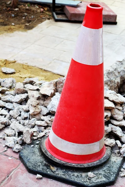 Traffic cones on the damaged roads — Stock Photo, Image