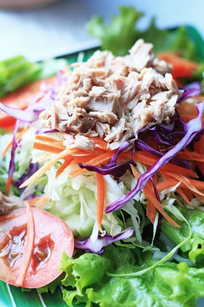 Thunfischsalat auf Salat und Sahnesoße. — Stockfoto