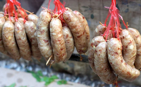 Asia sausage in market - red sausage — Stock Photo, Image