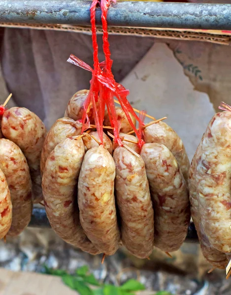 Salsicha da Ásia no mercado - salsicha vermelha — Fotografia de Stock