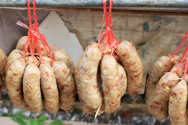 Asia sausage in market - red sausage — Stock Photo, Image