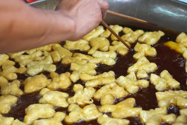 Deep-fried dough stick on the pan — Stock Photo, Image