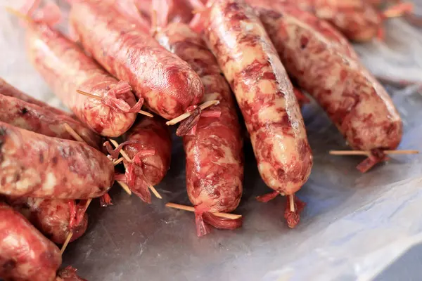 BBQ sausages in the market — Stock Photo, Image