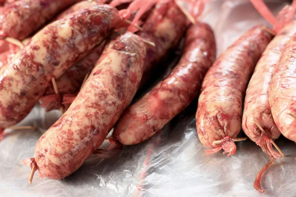 BBQ sausages in the market — Stock Photo, Image