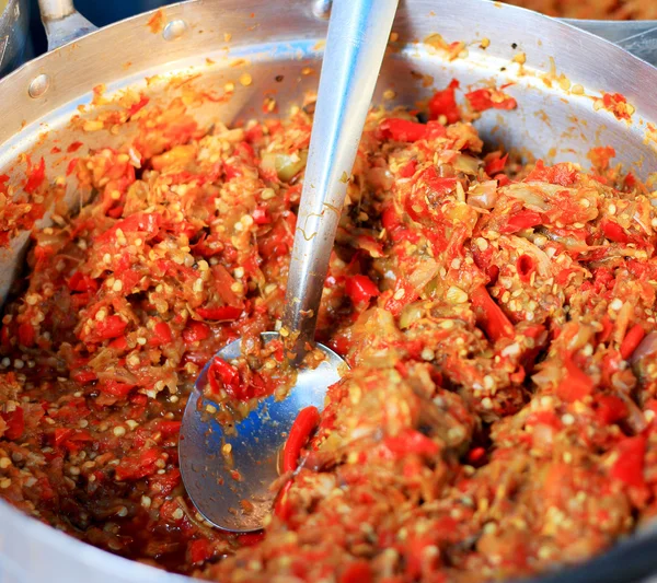Chili sauce fish cook market — Stock Photo, Image