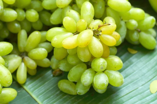 Frische Trauben auf grünen Bananenblättern — Stockfoto