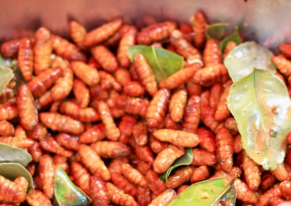 Gusanos de seda fritos en el mercado — Foto de Stock