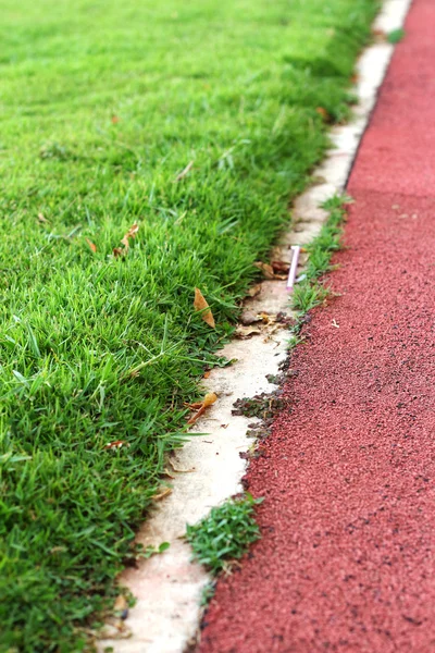 Groen gras op de looppiste — Stockfoto