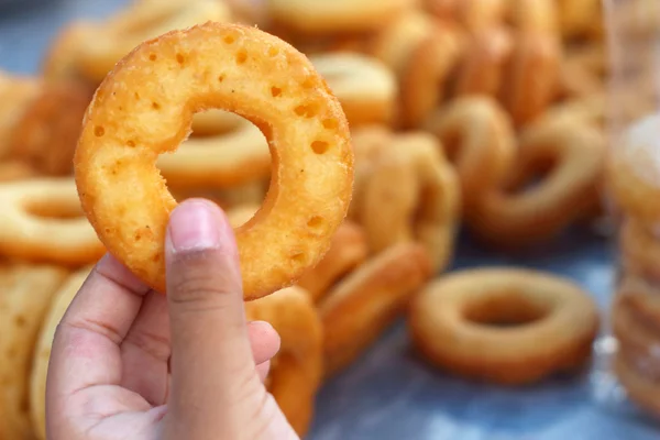 Making donut fried in children hand — Stock Photo, Image