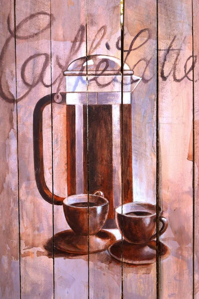 Koffie schilderen een symbool op een houten achtergrond. — Stockfoto