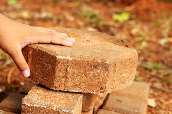 Kinderen gevangen bruine baksteen — Stockfoto