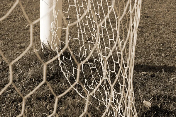 Close-up van voetbal netten doel voetbal — Stockfoto