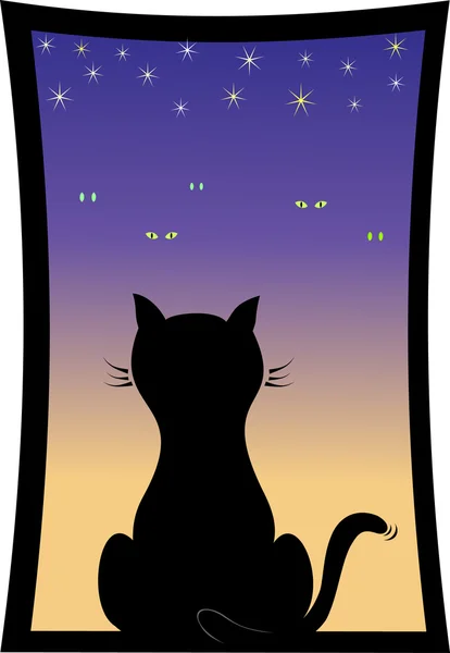 Black cat in the window — Stock Vector