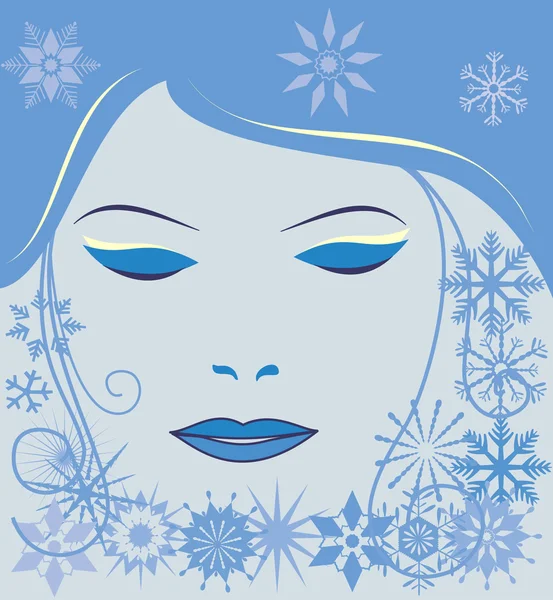 Menina rosto com flocos de neve — Vetor de Stock