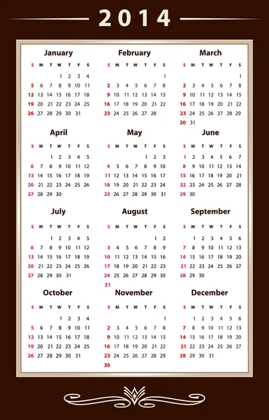 Calendario para 2014 — Vector de stock