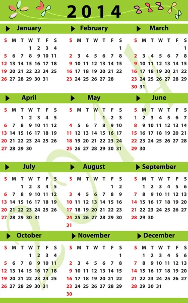 Calendar for 2014 — Stock Vector