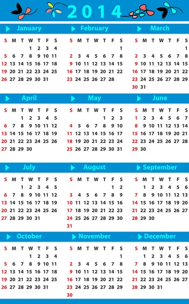 Calendario per il 2014 — Vettoriale Stock