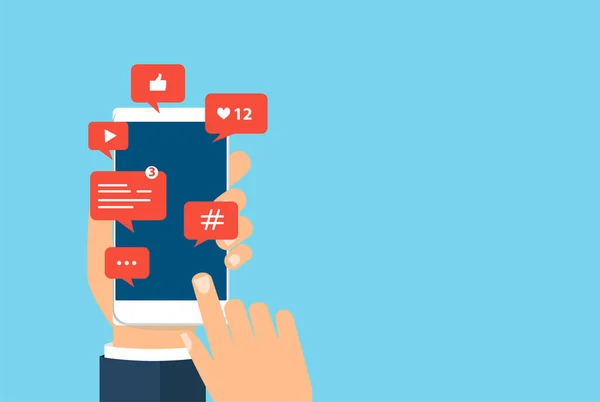 Sosyal Medya Aktivitesi Mobil Ekranda Görünen Beğeni Paylaşım Yorumlar — Stok Vektör
