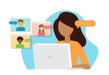 Video call conference, working from home, social distancing, business discussion on the laptop screen