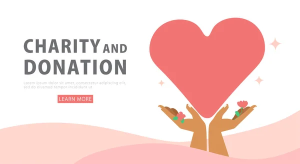Caridade Doação Conceito Assistência Humanitária Mãos Voluntárias Segurando Grande Coração — Vetor de Stock