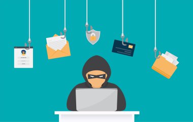 Phishing scam concept. Hacker fraud protection, password steal, data phishing