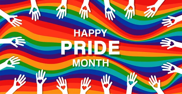 Happy Pride Month Rainbow Pride Background White Raised Hands Vector — 스톡 벡터