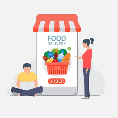 On line ordering groceries for home delivery from computer.