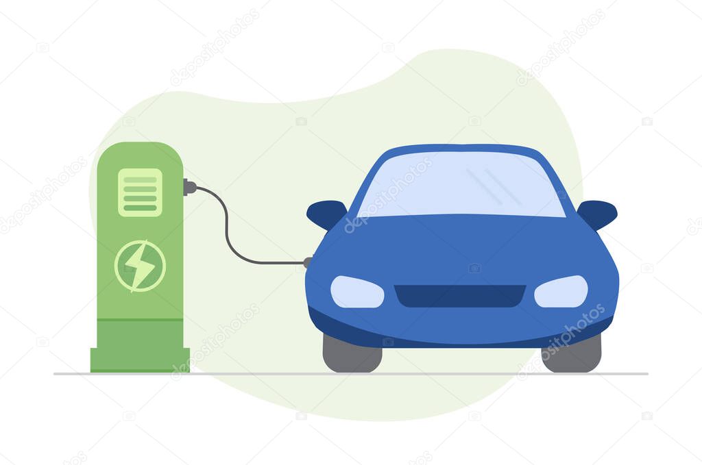 electric vehicles cars in charging station, vector illustration