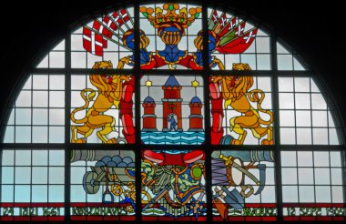 Stained-glass window with coat of arms in Copenhagen city hall