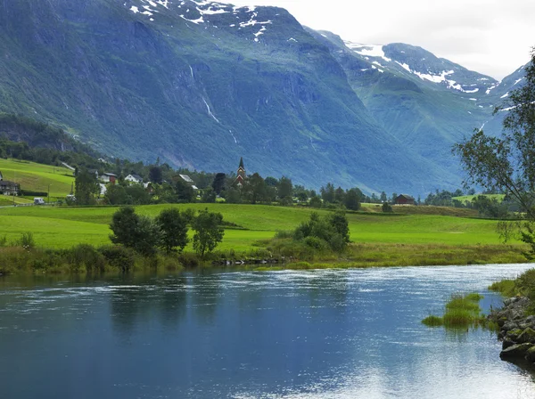 Norwegian village Olden — Stock Photo, Image