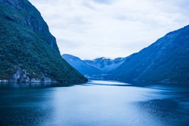 Deniz Manzaralı üzerinde dağlar, Norveç.