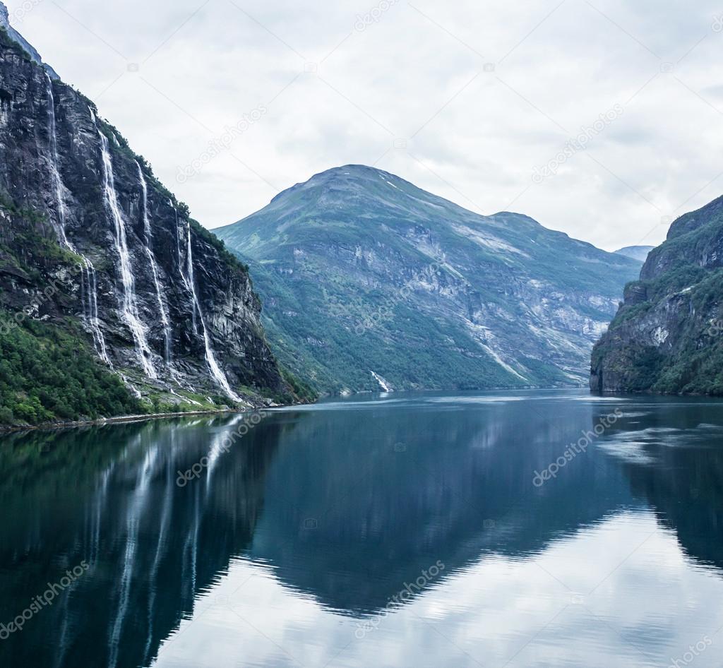 Waterfalls in Geiranger fjord, Norway.