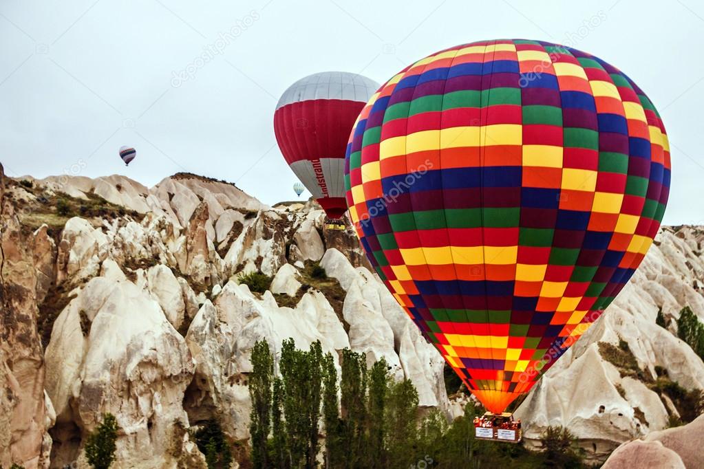 Show of balloons flying over Cappadocia, Goreme, Turkey,