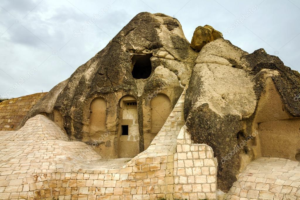 Ruins of ancient cave church in Goreme, Cappadocia, Turkey
