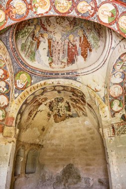 Hindi. Goreme - 1 Haziran 2022: Kapadokya 'daki mağara ortodoks kilisesi El Nazar' da ilk Hıristiyan freski. Goreme müzesi, Anadolu