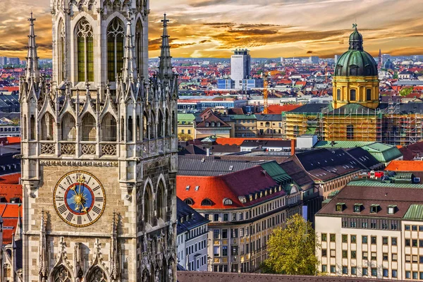 Мюнхенский Архитектурный Вид Закат Германия Бавария Мариенплац — стоковое фото