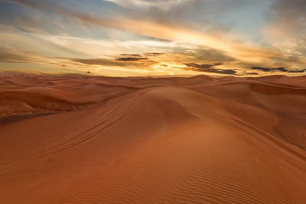 Zonsondergang Hemel Zand Woestijn Landschap Verenigde Arabische Emiraten Dubai — Stockfoto