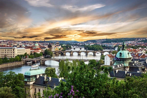 Praga Panorama Nocturno República Checa — Foto de Stock