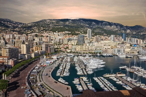 Mônaco Monte Carlo Principado Marina Vista Pôr Sol França — Fotografia de Stock