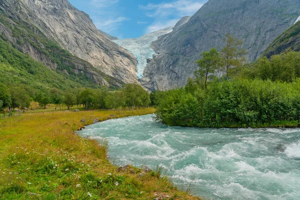 Glacier Melting Stream Norway National Park Jostedalsbreen Mountain Landscape View — Zdjęcie stockowe