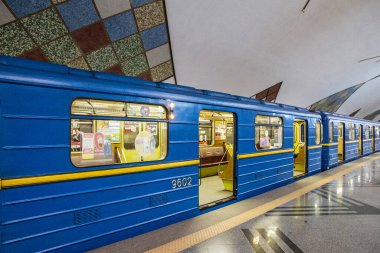 Kiev, Ukraine - June 30, 2022: Subway train. Kiev, Ukraine. Station Teremki