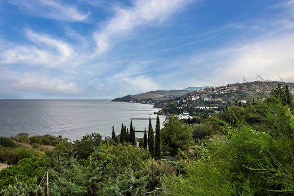 Panoramic View Sea Beach Bear Mountain Crimea Yalta Resort Russia — Fotografia de Stock