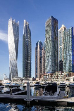 Dubai, UAE - Jan 23, 2022: Dubai Marina skyscrapers, United Arab Emirates.